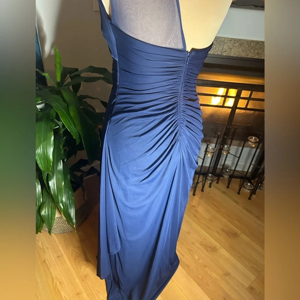 davids bridal dress Women’s Sz 0 Mesh One Shoulder Marine Blue Dress NWT Classic - Picture 7 of 13